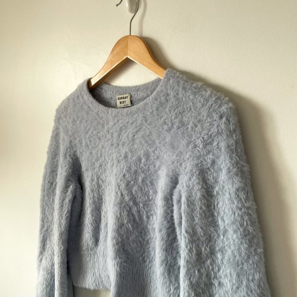 Aritzia Sunday Best Kitten Soft  Fuzzy Sweater Blue Sz M - Picture 3 of 6